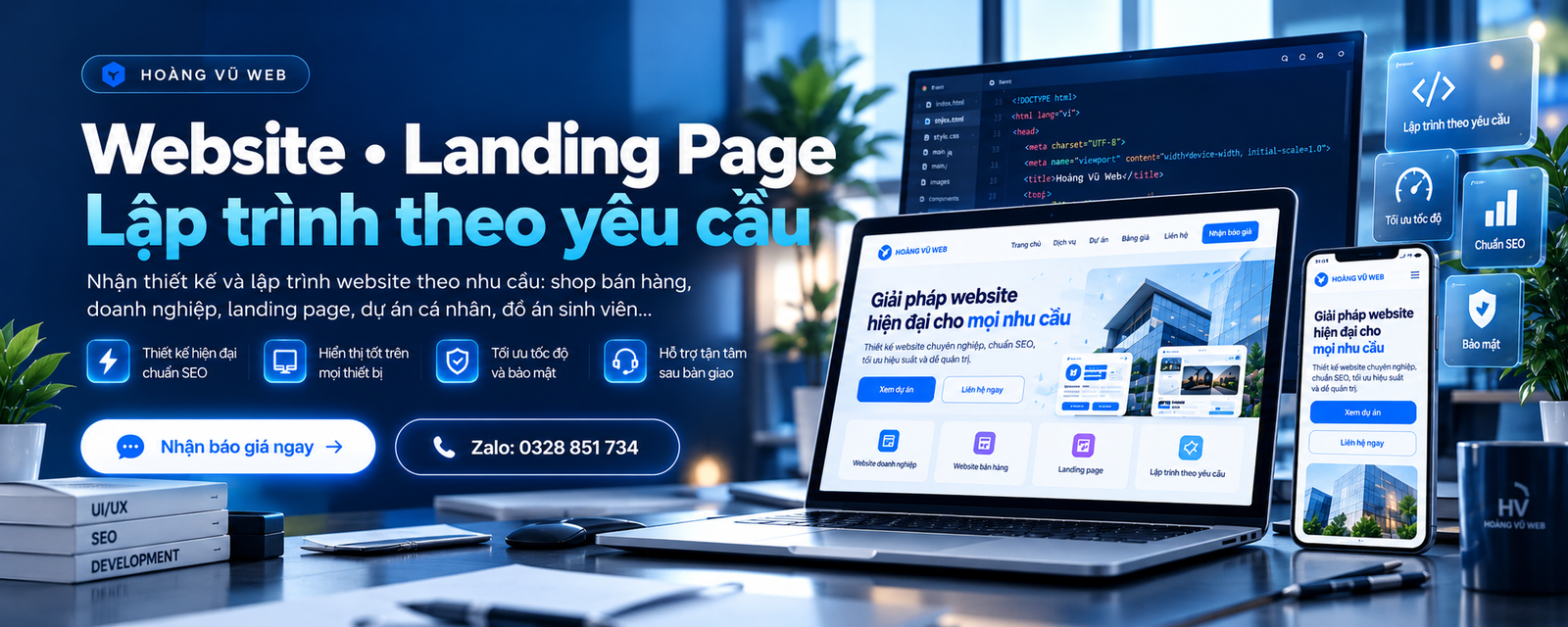 Bảng giá thiết kế website chuyên nghiệp - Website Landing Page và lập trình theo yêu cầu tại Hoàng Vũ Web