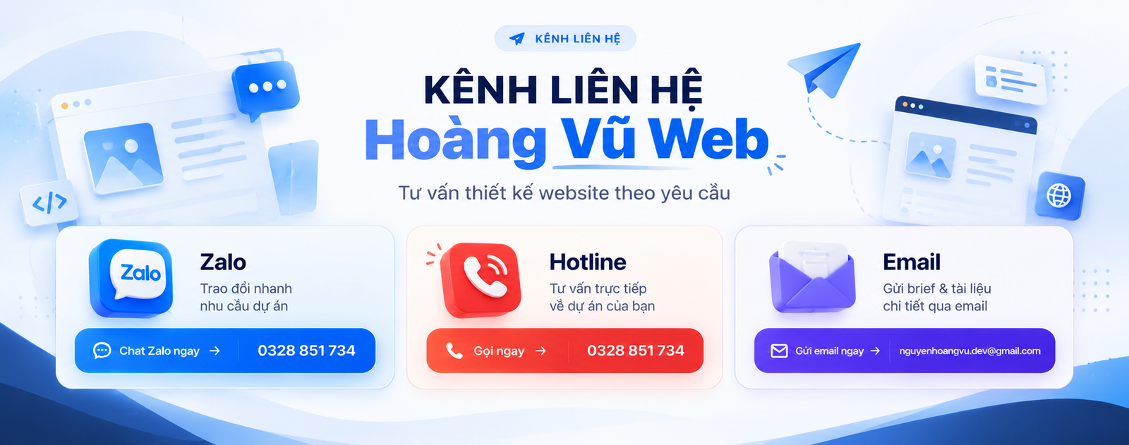 Liên hệ thiết kế website tại Hoàng Vũ Web qua Zalo, Hotline và Email