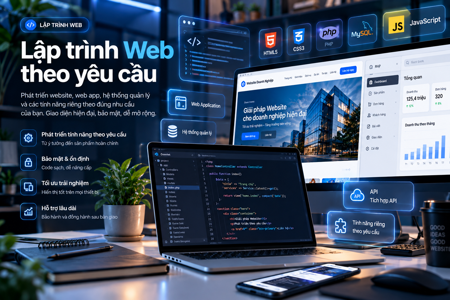 Dịch vụ lập trình web theo yêu cầu Hoàng Vũ Web