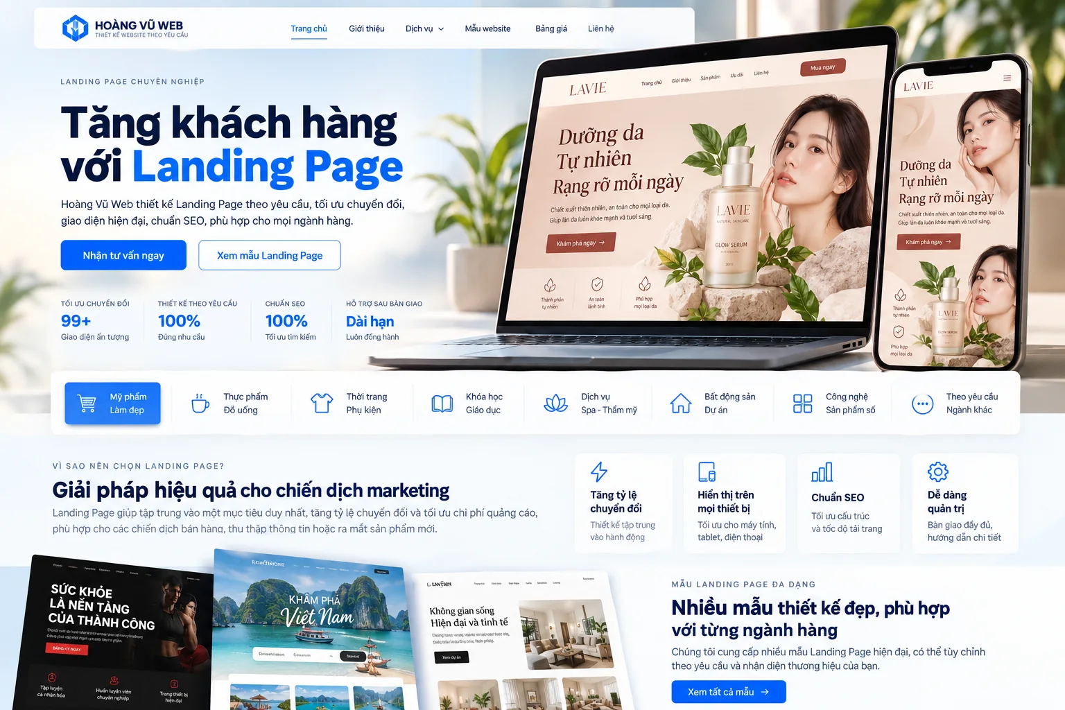 Mẫu thiết kế Landing Page theo yêu cầu tối ưu chuyển đổi