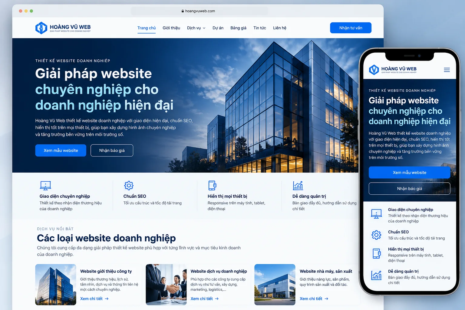 Thiết kế website theo yêu cầu cho doanh nghiệp tại Hoàng Vũ Web